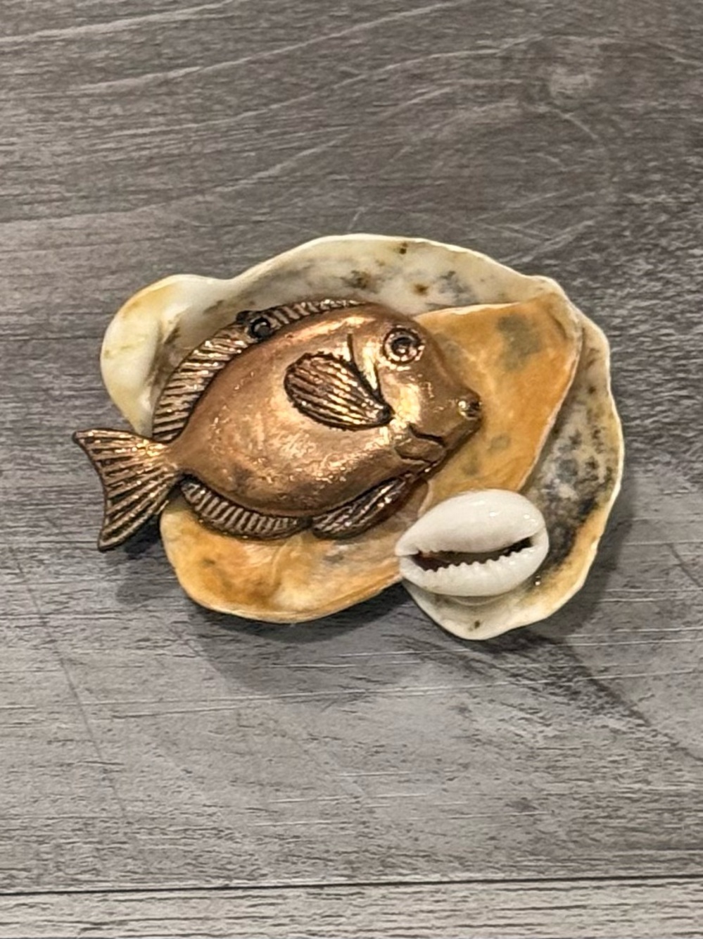 Gold-Tone Fish ShellBrooch